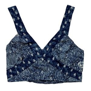 Ecote Women's Cropped Tank Top Blue Paisley Floral Print Adjustable Straps Sz S‎